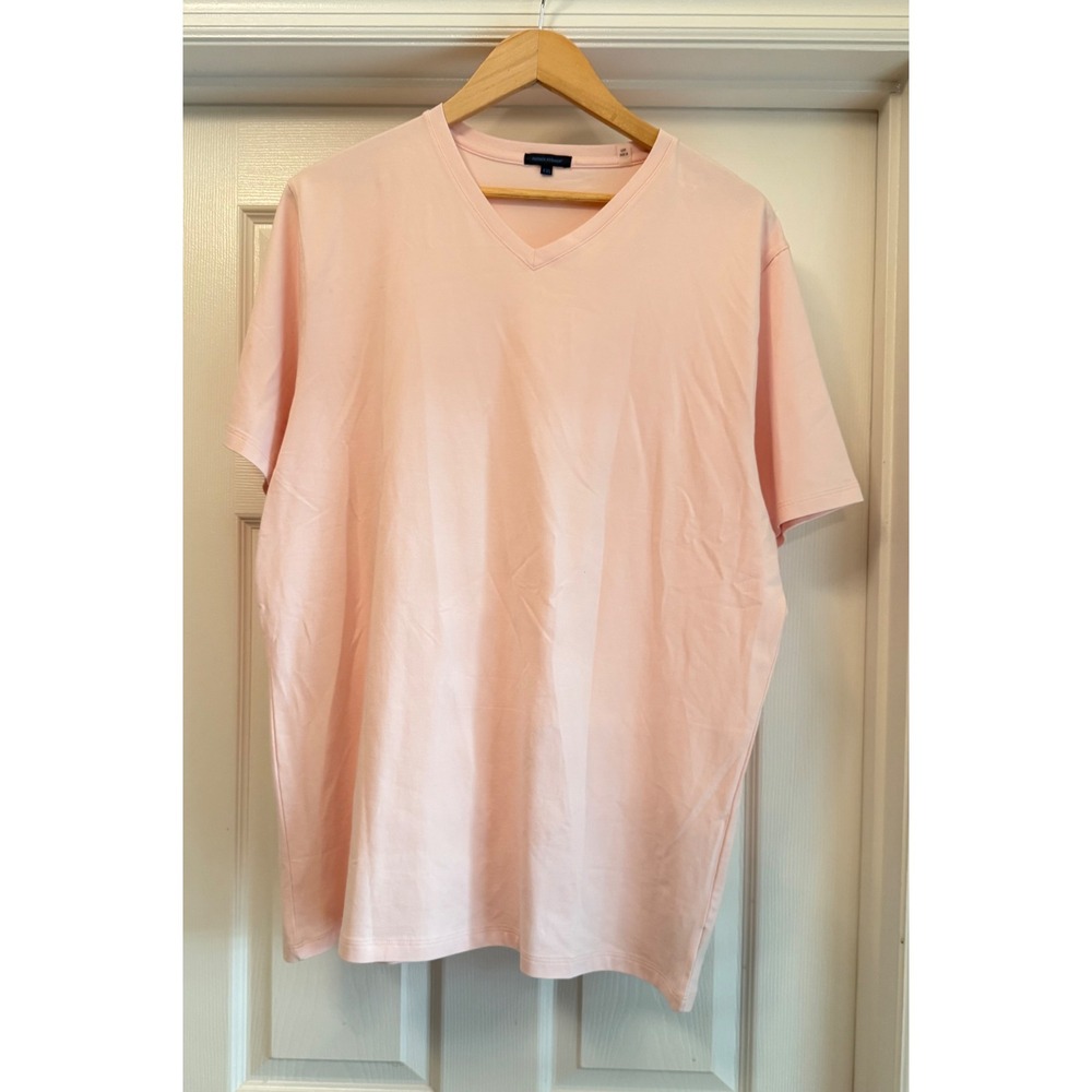 Patrick Assaraf V-Neck T-Shirt Men XXL Pale Pink Short Sleeve Solid Minimalist